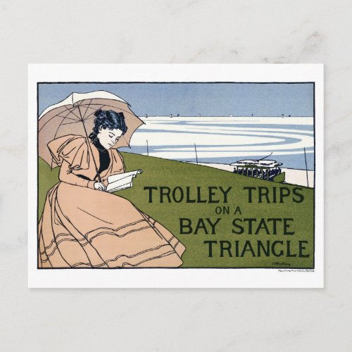 Boston Trolley Vintage Poster Restored Postcard