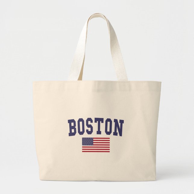 Boston US Flag Large Tote Bag (Front)