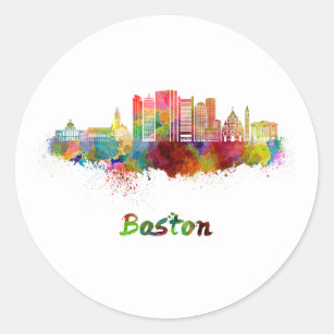 Boston V2 skyline in watercolor Classic Round Sticker