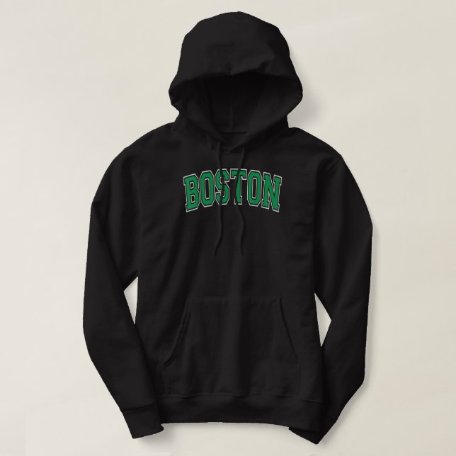 Boston Varsity Style Green Text Hoodie (Design Front)