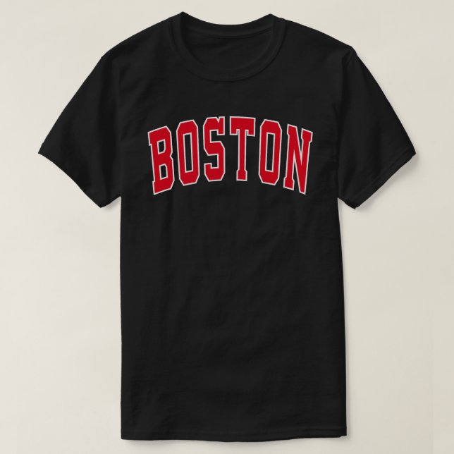Boston Varsity Style Red Text T-Shirt (Design Front)