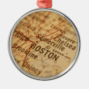 BOSTON Vintage Map Metal Ornament