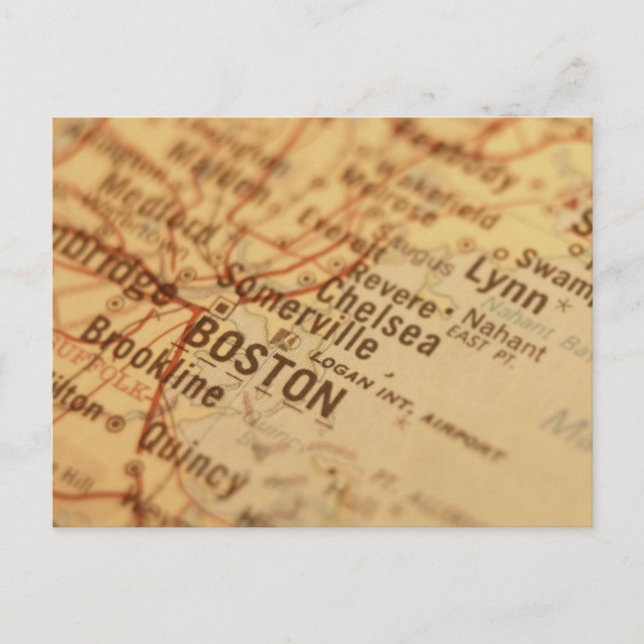 BOSTON Vintage Map Postcard (Front)