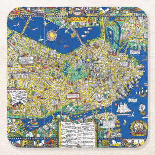 Boston vintage old city map USA america geography Square Paper Coaster