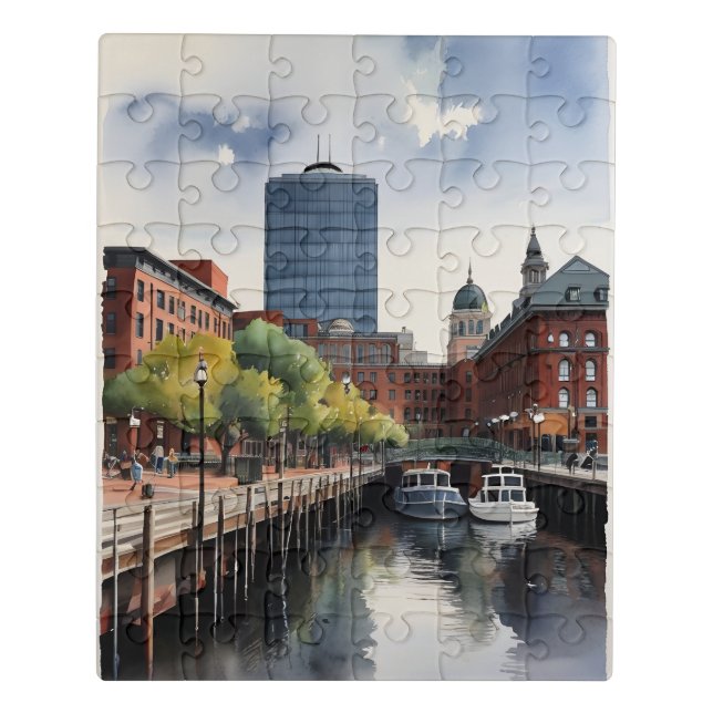 Boston watercolor art jigsaw puzzle (Puzzle Vertical)
