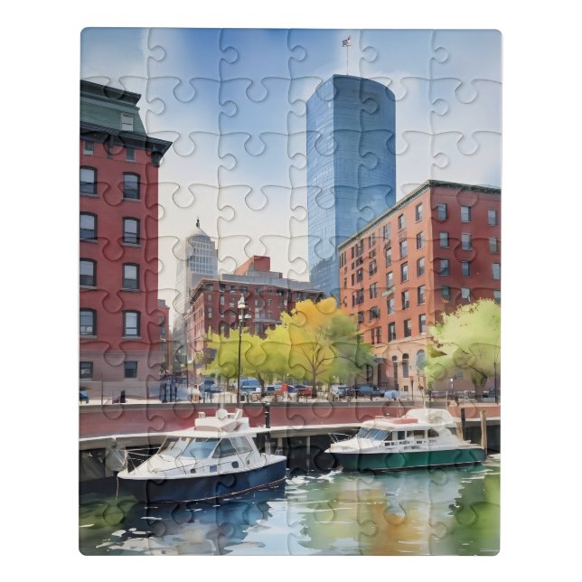 Boston watercolor art jigsaw puzzle (Puzzle Vertical)