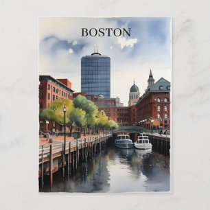Boston watercolor art postcard