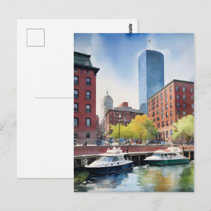 Boston watercolor art postcard