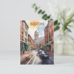 Boston watercolor art postcard
