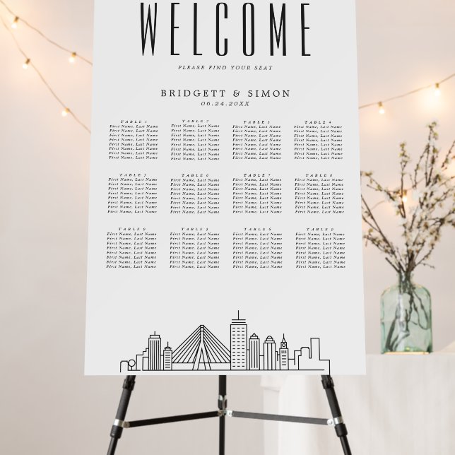 Boston Wedding | 12 Table Seating Chart  Foam Board (In Situ (Stand))
