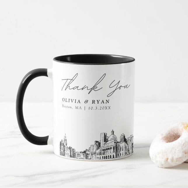 Boston Wedding Custom Personalized Coffee Mug (With Donut)