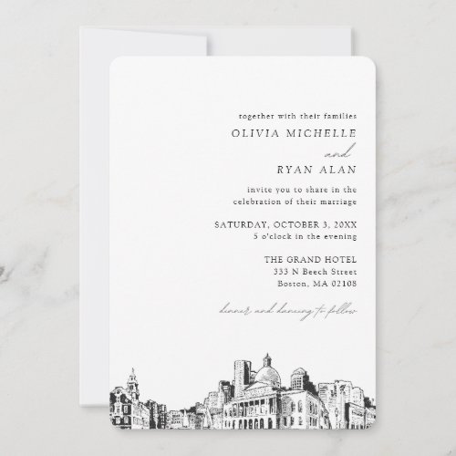 Boston Wedding Elegant Skyline Invitation