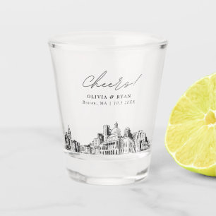 Boston Wedding Favor Personalized Cheers Shot Glass