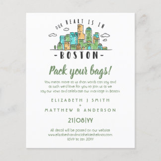 BOSTON Wedding Handdrawn Skyline Modern Invitation