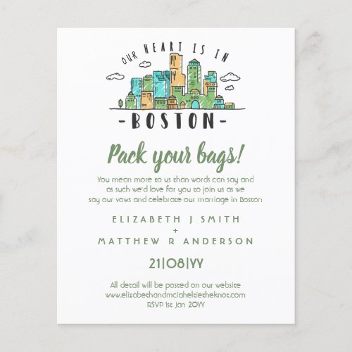 BOSTON Wedding Handdrawn Skyline Modern Invitation