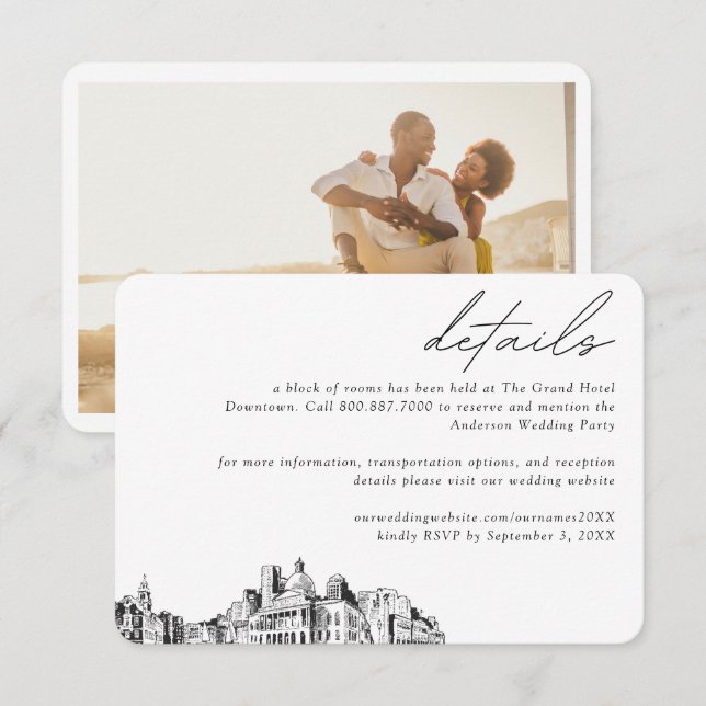 Boston Wedding Hotel Room Block Details Enclosure Card (Front/Back)