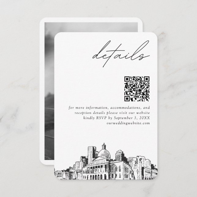 Boston Wedding Modern Details QR Code Enclosure Card (Front/Back)