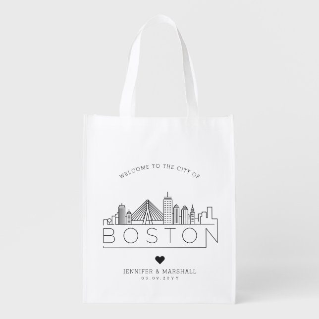 Boston Wedding | Stylized Skyline Grocery Bag (Front)