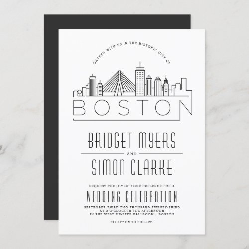 Boston Wedding  Stylized Skyline Invitation