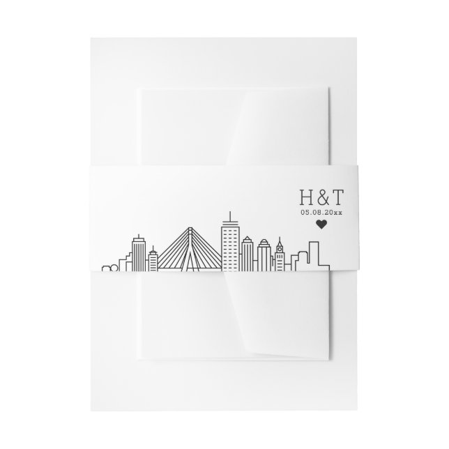 Boston Wedding | Stylized Skyline Monogram Invitation Belly Band (Front Example)