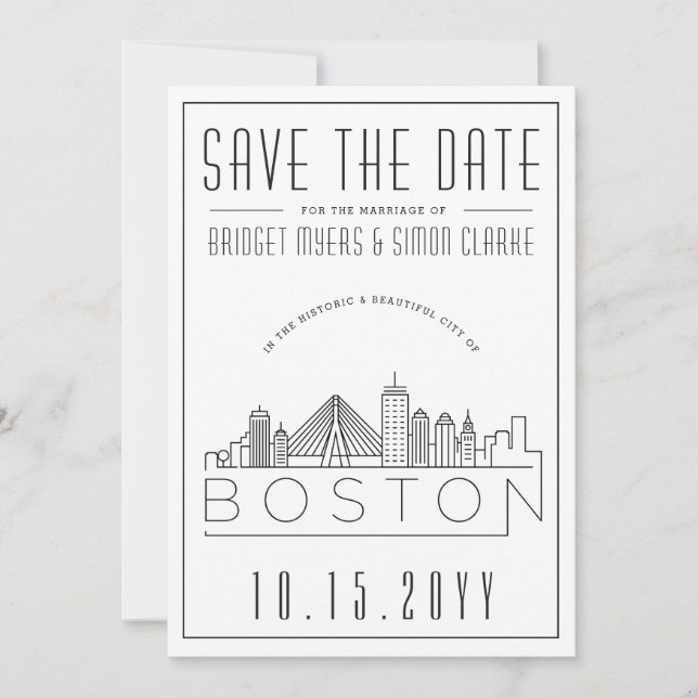 Boston Wedding | Stylized Skyline Save the Date Invitation (Front)