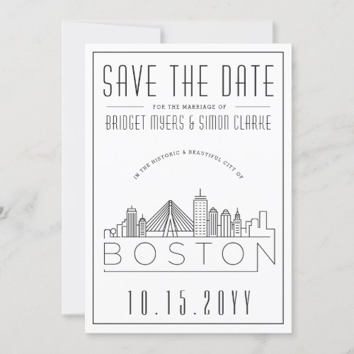 Boston Wedding  Stylized Skyline Save the Date Invitation