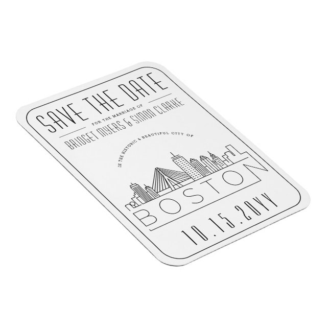 Boston Wedding Stylized Skyline Save the Date Magnet (Right Side)