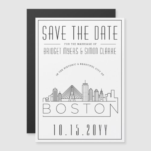 Boston Wedding  Stylized Skyline Save the Date Magnetic Invitation
