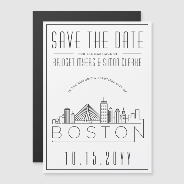 Boston Wedding | Stylized Skyline Save the Date Magnetic Invitation (Front/Back)