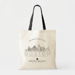 Boston Wedding | Stylized Skyline Tote Bag<br><div class="desc">A unique wedding tote bag for a wedding taking place in the city of Boston.  This tote features a stylized illustration of the city's unique skyline with its name underneath.  This is followed by your wedding day information in a matching open lined style.</div>