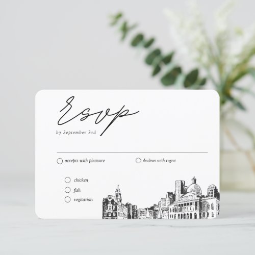 Boston Wedding Traditional RSVP Meal Option Enclosure Card