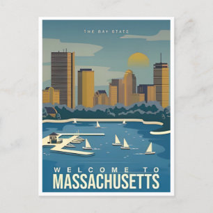 Boston welcome to Massachusetts Vintage Travel Postcard