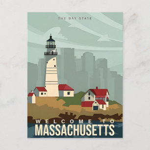 Boston welcome to Massachusetts Vintage Travel Postcard