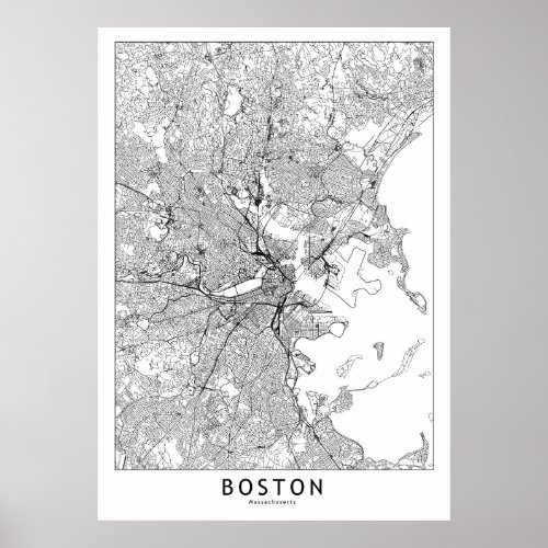 Boston White Map Poster