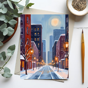 Boston Winter   Massachusetts City Watercolor Postcard