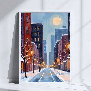 Boston Winter Massachusetts City Watercolor Poster