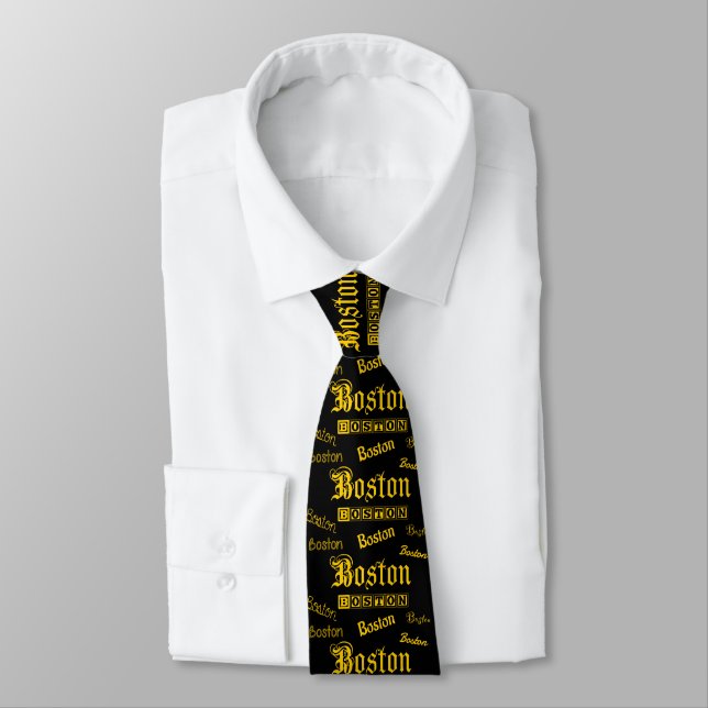 Boston Yellow Fonts Neck Tie (Tied)