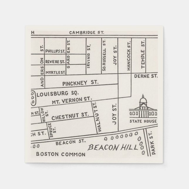 Boston's Beacon Hill Map Napkins (Front)