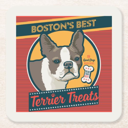 Bostons Best Terrier Treats Square Paper Coaster