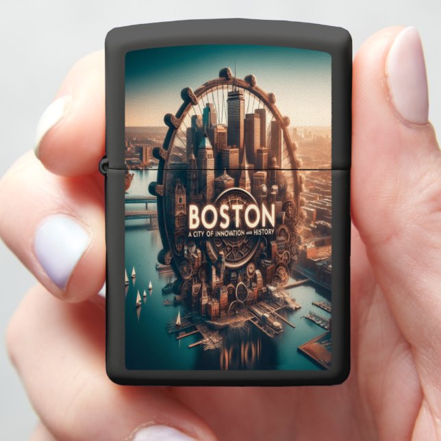Boston's Clockwork Skyline Zippo Lighter (In Hand)