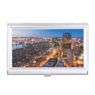 Boston's skyline at dusk business card case