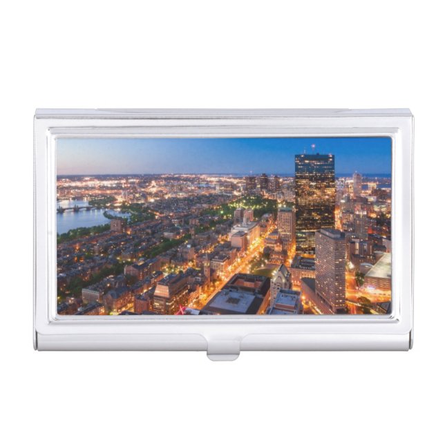 Boston's skyline at dusk business card case (Front)