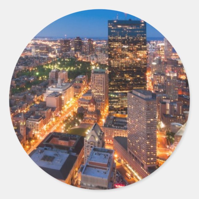 Boston's skyline at dusk classic round sticker (Front)