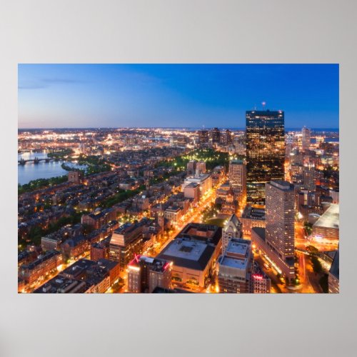 Bostons skyline at dusk poster