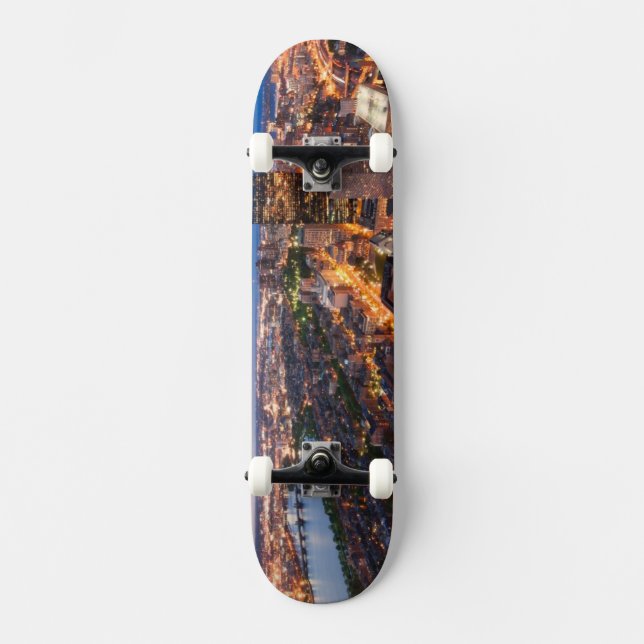 Boston's skyline at dusk skateboard deck (Front)