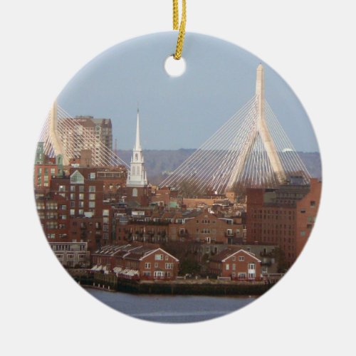 Bostons Waterfront with Zakim Bridge Ceramic Ornament