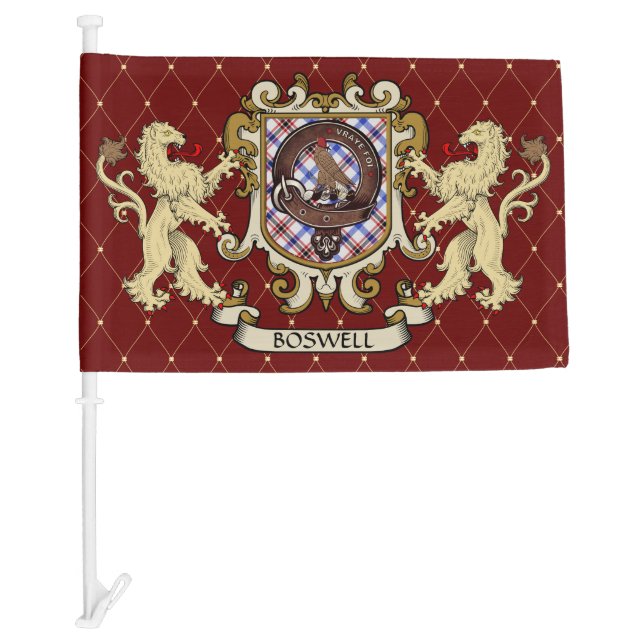 Boswell Clan Badge & Tartan Personalized Car Flag (Front)