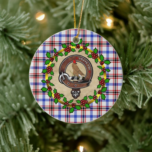 Boswell Clan Badge & Tartan Personalized Xmas Ceramic Ornament (Tree)