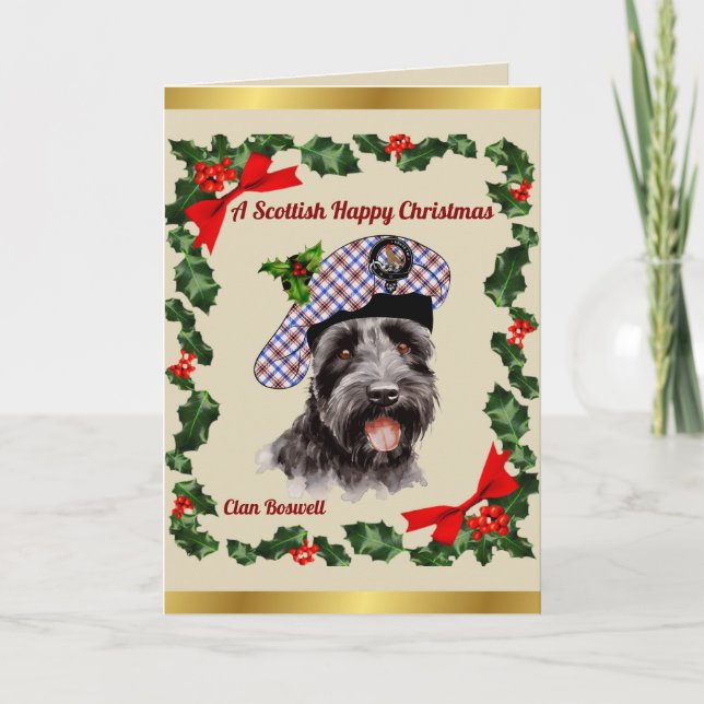 Boswell Scottie Dog Personalized Xmas Card (Front)