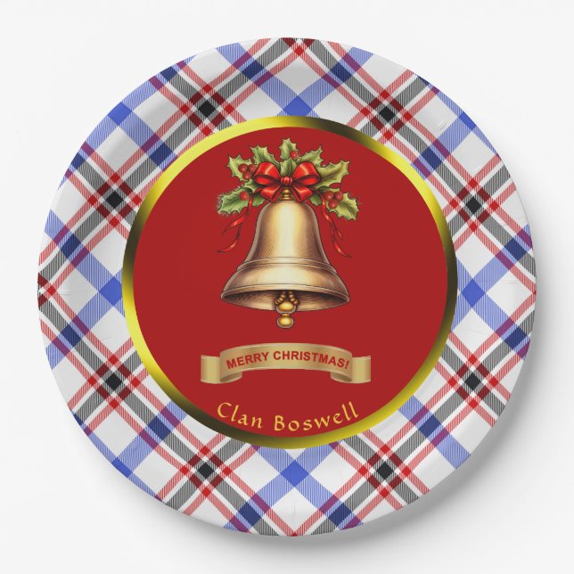 Boswell Tartan Personalized Christmas Paper Plates (Front)